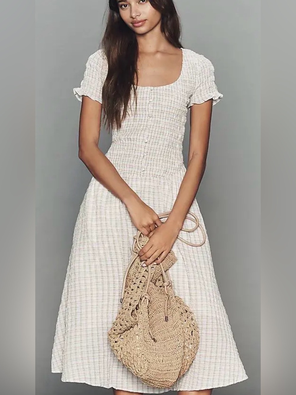 NWT Anthropologie Short-Sleeve Smocked Midi Dress